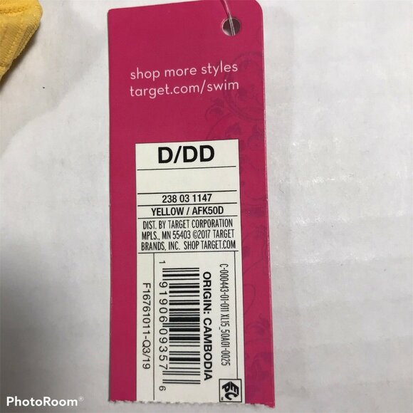 Xhilaration Womens Size D/DD Swim Bandeau Bikini Top Ribbed Yellow Missing Strap - Picture 4 of 11